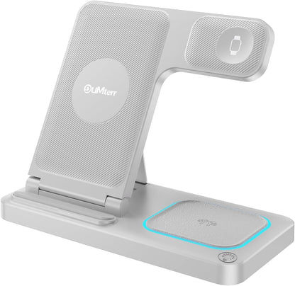 DUMTERR 3 in 1 Wireless Charger for iphone 16 15 14 13 12 11 XR 8, Apple Charging Station for Apple Watch 10/9/Ultra/8/7/SE/6/5/4 & AirPods Series, Wireless Charging Station for Multiple Devices Apple