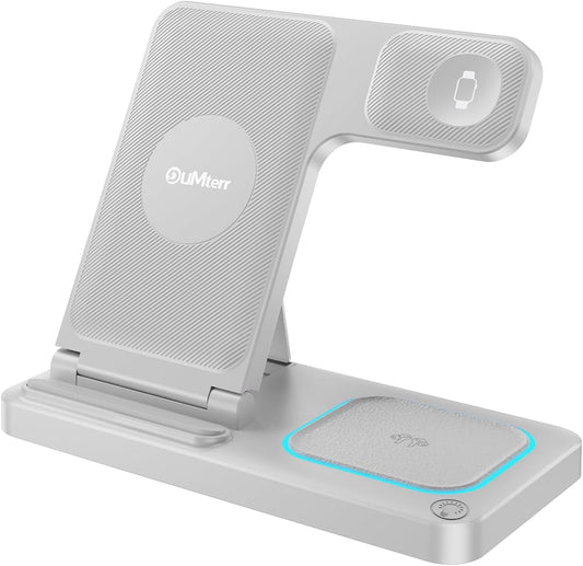 DUMTERR 3 in 1 Wireless Charger for iphone 16 15 14 13 12 11 XR 8, Apple Charging Station for Apple Watch 10/9/Ultra/8/7/SE/6/5/4 & AirPods Series, Wireless Charging Station for Multiple Devices Apple