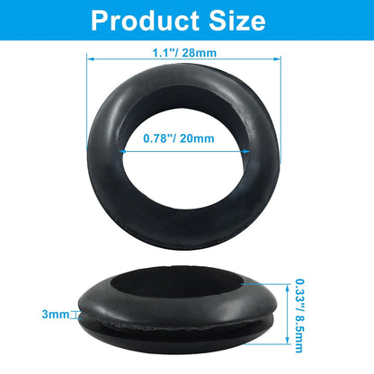 24 Pcs Rubber Grommets, 3/4" Inside Diameter 7/8" Drill Hole Rubber Wire Grommets for Wire, Firewall, Cables, Plugs
