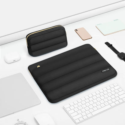 MOSISO 15-15.6 inch Laptop Case, 16 inch Puffy Laptop Sleeve Compatible with MacBook Pro 16, HP Dell ASUS Acer Toshiba Lenovo Notebook Computer, Polyester Horizontal Bag with Small Case, Black