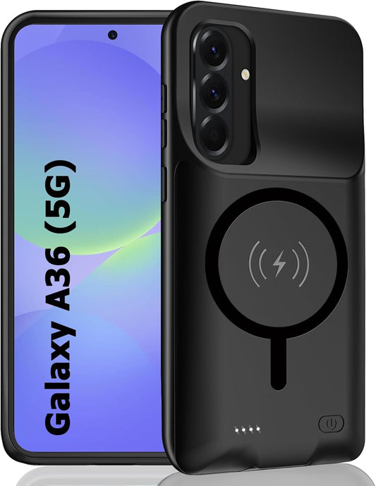Battery Case for Galaxy A36/A56,Enhanced 10000mAh Portable Protective Wireless Charging Case Support Carplay Compatible with Galaxy A36/A56(6.7 inches),Rechargeable Extended Battery Charger Case-Black