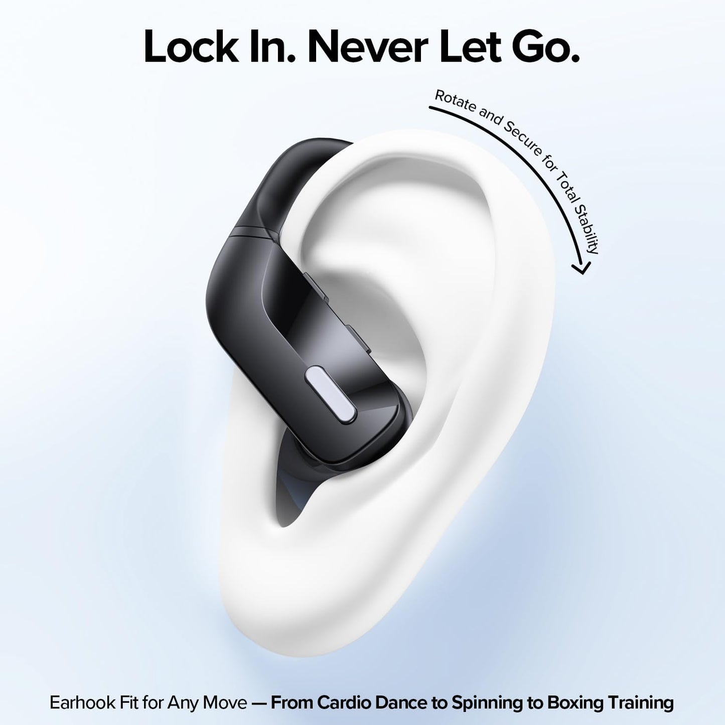 OCC Wireless Ear Hook Sport Earbuds, Bluetooth Headphones with Mic, IPX5 Waterproof, 80H Playtime, Deep Bass, Secure Fit for Running Gym Workout - Black