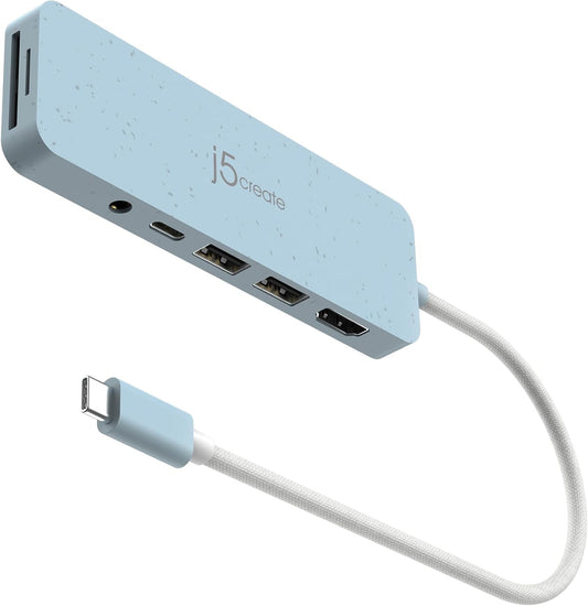 j5create USB-C Multi-Port Hub with Power Delivery with 4K HDMI/2 USB-A 5Gbps/PD 100W Charging SD&Micro SD/3.5mm Audio | for MacBook Pro&Air/iPad Pro/iMac/Surface/XPS/Thinkpad/Galaxy/and More(JCD373EC)