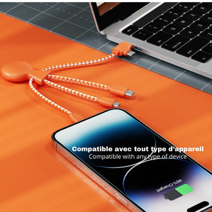 Multi USB Cable 4 in 1 - Universal Charger Made from Recycled Plastic - USB, USB-C, Lighting, Micro USB Ports - Compatible with All Smartphones Mr Bio Blue Octopus (Orange)