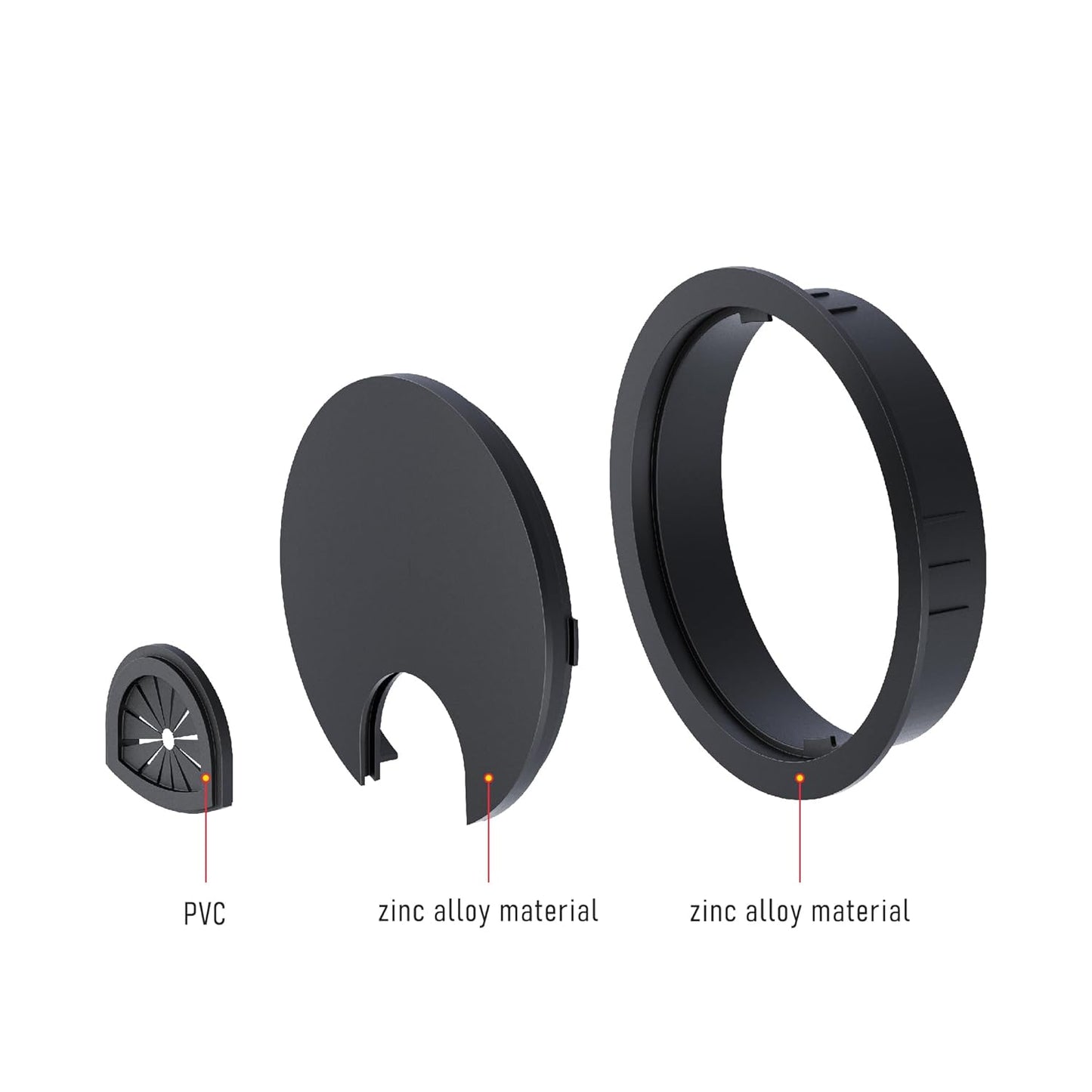 Desk Grommet 2-3/8 Inch 60mm, Zinc Alloy Computer Desk Wire Hole Cover, Office Desktop Cord Cable Hole Metal Ring, Black