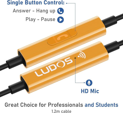 LUDOS Ultra USB C Headphones for iPhone 16 15 Pro Max Plus iPad Pro, 5 Years Warranty, Magnetic USB-C Earbuds for Samsung Galaxy S24 S23 Ultra S22 S21 FE S20 A55 A54 A53, USB Type C Earphones - Gold