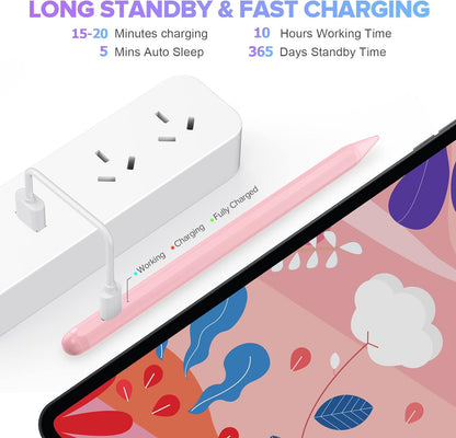 Stylus Pen for iPad 6th-11th Generation-2X Fast Charge Active Pencil Compatible with 2018-2025 Apple iPad Pro 11"/12.9"/M4, iPad Air 3/4/5/M2/M3,iPad mini 5/6 Gen-Pink