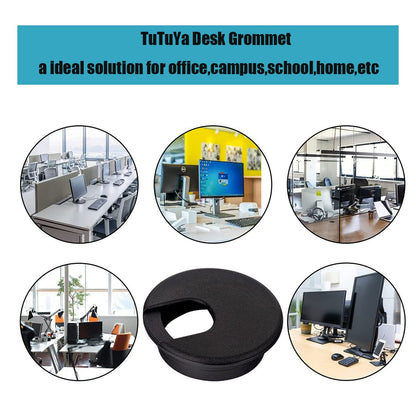 TuTuYa 10PCS Desk Grommet, Desk Grommet 1-3/8 Inch(35mm) Desk Cable Grommet Desk Cable Hole Covers with Hole Saw, Ideal Solution for Office and Home Table Cable (Black,1-3/8 Inch)