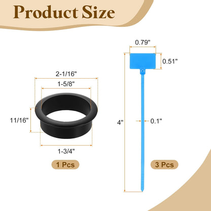 uxcell Desk Grommet, 1-3/4" (45mm) Zinc Alloy Cable Hole Cover Wire Cord Organizer with Marked Cable Ties for Home Office Desktop Wire, Black