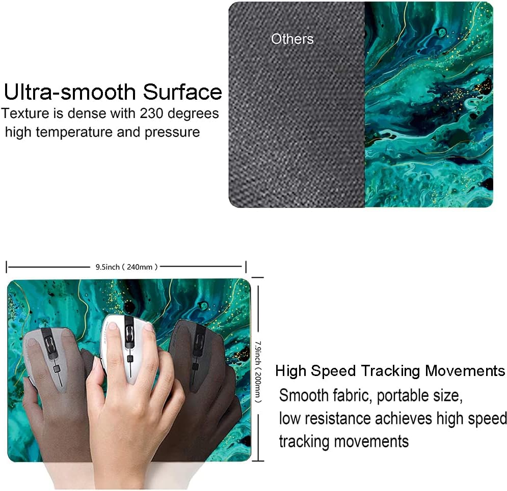 Mouse Pad, Green Marble Mouse Pad, Square Washable Cloth Personalized Mouse Mat with Design, Gaming Office Home Non-Slip Rubber Base Computer Mousepad