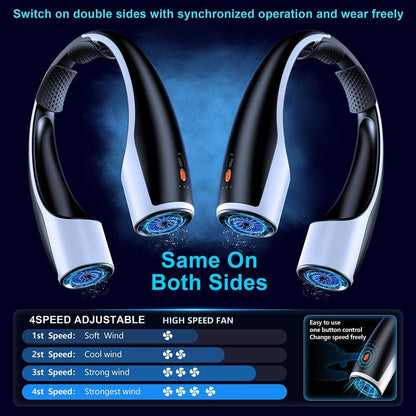 AI Neck Fan, 4 Speeds Adjustable Portable Personal Fan Rechargeable, 4000 mAh Battery Faster Cooling Wearable Fan, Ultra Quiet for Home, Office, Travel, Outdoor - Black