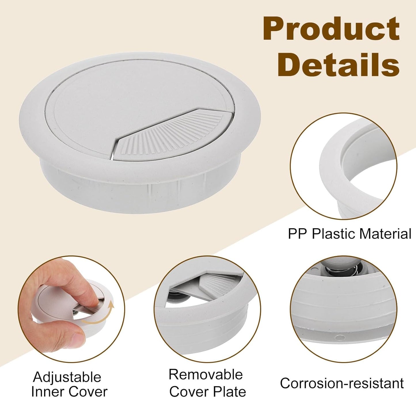 uxcell 8 Pcs 60mm (2.36 Inch) Desk Grommet, Plastic Cable Hole Cover, Wire Cord Cable Organizer for Home Office Computer Desk Cabinet, Gray