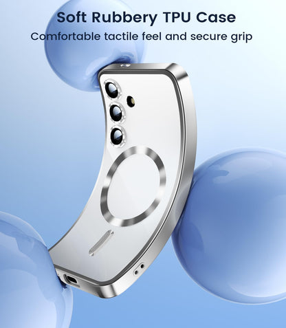 Slim Thin for Samsung Galaxy S25 Case, Compatible with MagSafe, Built-in Camera Lens Protector, Shockproof Protective Phone Case, Soft Electroplated Clear Phone Cover, Silver