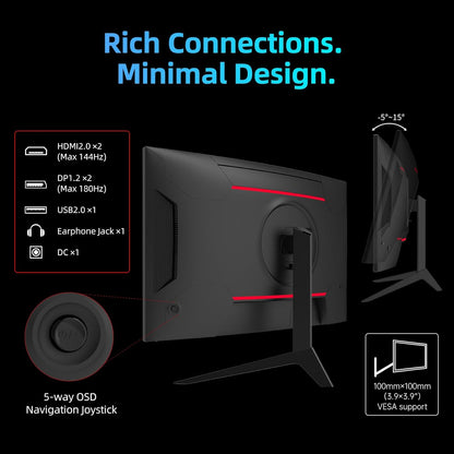 KTC 27 inch WQHD 180Hz 1ms Curved Gaming Monitor 1440P 144Hz Monitor 132% sRGB HVA FreeSync DisplayPort/HDMI/USB VESA Computer Monitor for Gamers (DP Cable Included)