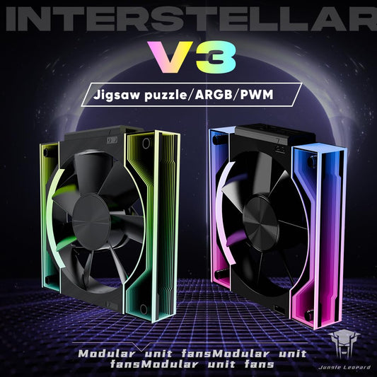 Jungle Leopard Interstellar V3 120mm PC Case Fan Infinity Mirror Module Daisy-Chain 120mm RGB PWM Fan Triple Pack Suitable for Computer Case & 360mm AIO Cooler(Black-3Pack