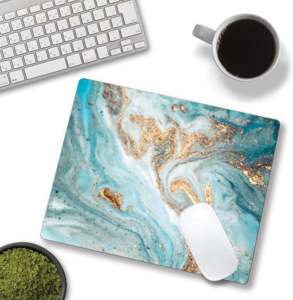 Mouse Pad, Marble Mouse Pad, Premium-Textured Mouse Mat Square Waterproof Non-Slip Rubber Base Computer Mousepads for Office Laptop Desk, Cyan Gold Marbling