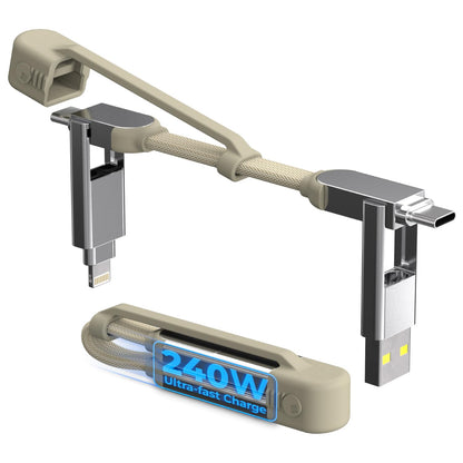 Rolling Square inCharge XS - 240W 4in1 Keyring Cable | Fast Charging & Data Transfer | Universal USB C/Lightning/USB Cable with Metal Housing | N52 Magnets | Eco-Friendly | Beige