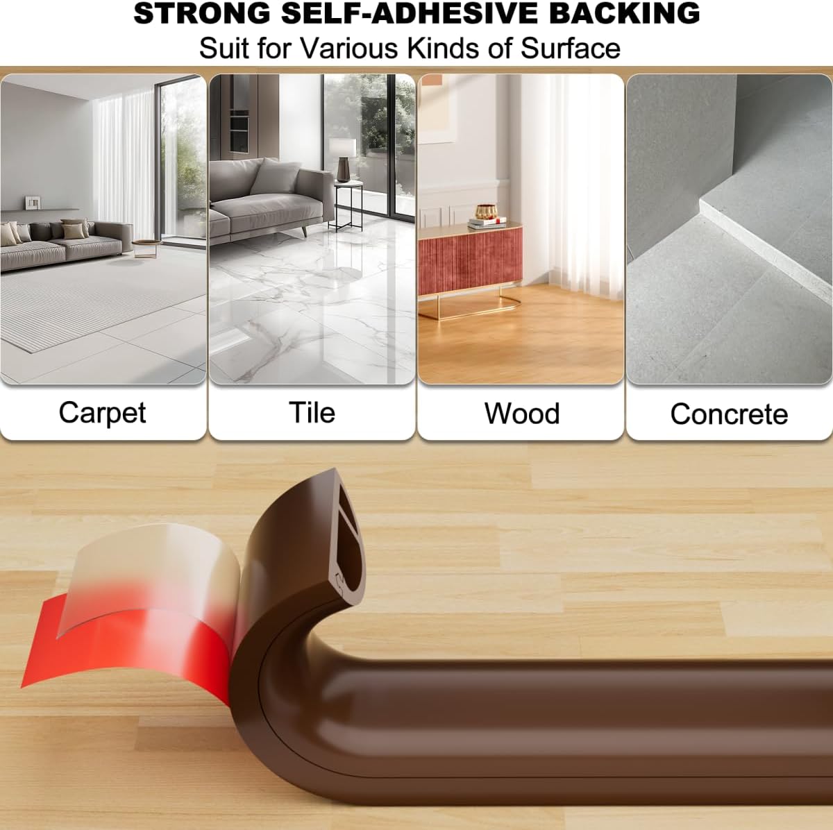 6FT Side-Open Extension Cord Covers for Wires on Floor,Silicone Power Cable Protector Cord Hider Management Strip,Hide Electric Wire on Carpet,Chord Runner Protective Safety Wiremold,Brown