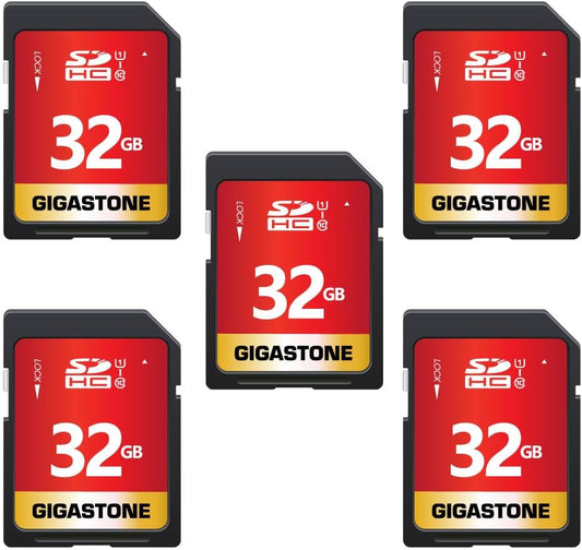 GIGASTONE 32GB SD Card 5-Pack UHS-I U1 Class 10 SDHC Memory Card High-Speed Full HD Video Compatible with Canon Digital Camera, SPYPOINT TACTACAM WOSPORTS Trail Camera, with 5 Mini Cases