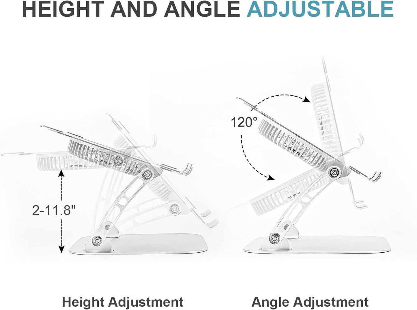 SHUWEI 360° Rotating Laptop Cooling Stand with 3 Speed Fan, Adjustable Height Laptop Stand for Desk, Ergonimic Aluminum Laptop Cooling Pad for 10-15'' Notebook - Silver