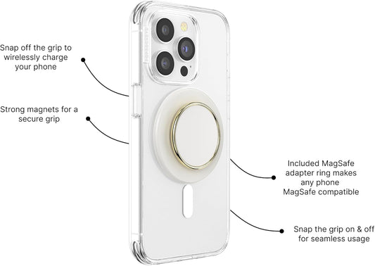 PopSockets Phone Grip for MagSafe with Kickstand, Magnetic Stand, Swappable Top, Secure Hold for iPhone MagSafe Cases, Phone & Tablet Grip, Cute PopSockets - Enamel Coconut Crème