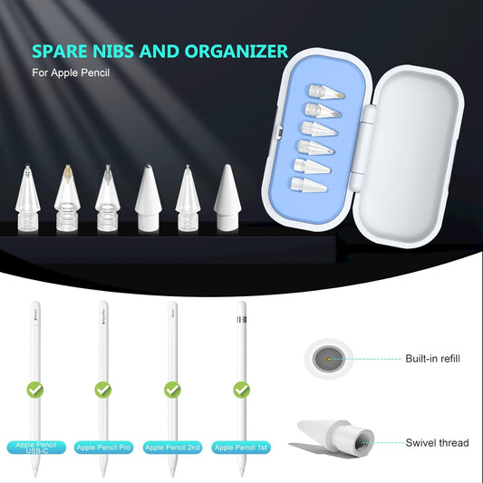 Replacement Tips for Apple Pencil Pro (1st/2nd Gen & USB-C), Upgraded iPad Pen Tips with Carrying Case, Precise Stylus Accessories - 6 Pack, Pink