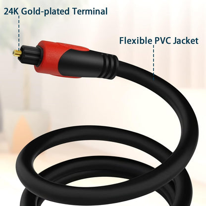 Optical Audio Cable 10 FT, Digital Audio Fiber Optic Cable Toslink, Flexible Jacket, Compatible with Home Theater, Sound Bar, PS4, Xbox, TV and More
