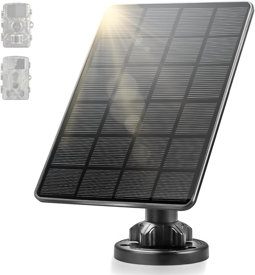 Solar Panel for Trail Camera,6W Solar Kit Build-in 5000mAh Rechargeable Battery, Hunting Accessories for IP66 Waterproof, 5W Solar Power for Trail Camera