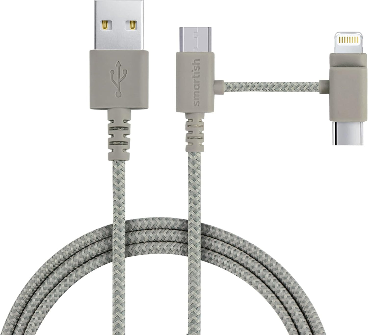 Smartish USB-C/Lightning Cable for iPhone 16/15/14 - Crown Joule - 6 Foot Universal Fast Fabric Wrapped Charging Cable w/Micro-USB - Apple MFi Certified for iPhone 13/12/SE/iPad/AirPods/Android - Tan