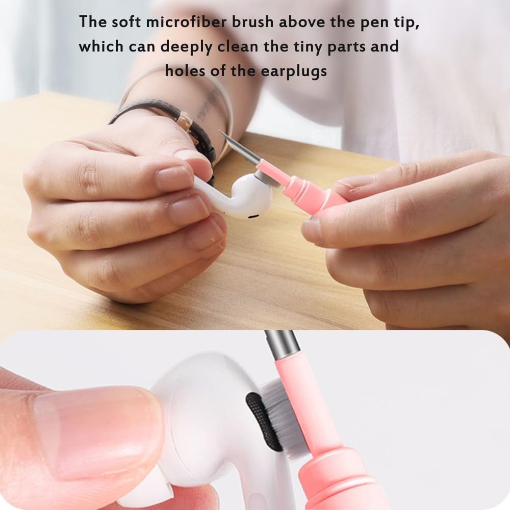 Cleaner Kit for Airpods,Earbuds Cleaning kit for Airpods Pro 1 2 3, Multi-Function Cleaning Tool with Brush Flocking Sponge for Wireless Earphones Bluetooth Headphones Case Camera and Phone (Pink)