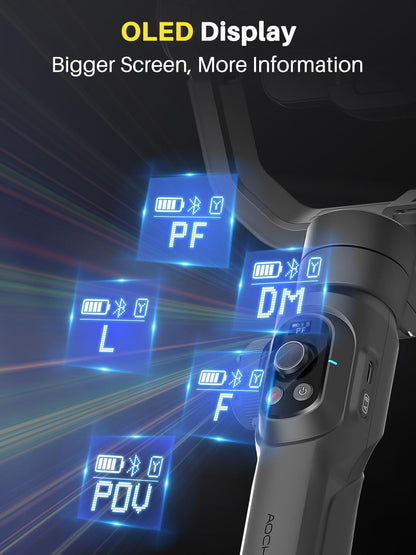 Professional Gimbal Stabilizer for Smartphone,Built-in 18CM Extension Rod and Powerful Fill Light,360°Inception,Face&Object Tracking Stabilizer,3-Axis Gimbal for iPhone& Android-Smart S2