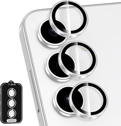 for Samsung Galaxy S24 FE Camera Lens Protector, Individual Metal Ring Tempered Glass Lens Cover, [Strong Adsorption] Scratch Resistant Ultra-Thin HD Clear Lens Cover, 1 Set-Slivery Ring