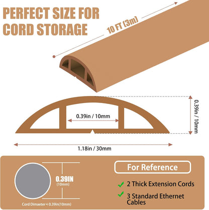 Floor Cord Covers for Wires 10FT Cable Hider Wire Coverr Self Adhesive Cord Hider Floor for Offices, Homes, Workshops, Warehouses Cable Cavity 0.47" W x 0.27" H