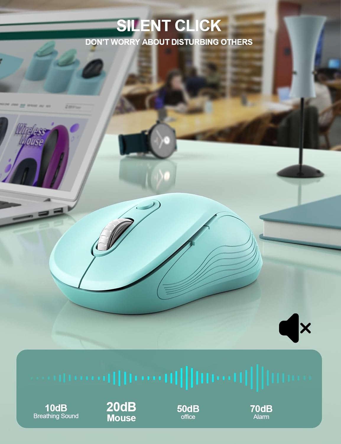 Trueque Wireless Mouse for Laptop, 2.4GHz Ergonomic Computer Mouse with Back & Forward Buttons, 3-Level DPI, 6 Buttons, Optical USB Cordless Mice for Windows Chromebook MacBook PC (Mint Green)
