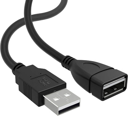 Long USB Extension Cable 10FT - Male to Female Data Transfer Adapter and Charging for Laptop, PlayStation, Xbox, Flash Drive - Black