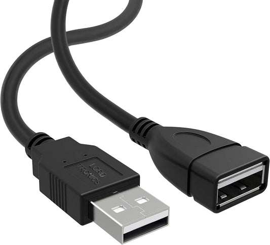 Long USB Extension Cable 10FT - Male to Female Data Transfer Adapter and Charging for Laptop, PlayStation, Xbox, Flash Drive - Black