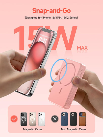 LVFAN for Magsafe Power Bank 10000mAh, Fast Charging Wireless Magnetic Portable Charger with Built-in USB C in&Out Cable, Travel LED Display Battery Pack for iPhone 17 16 15 14 13 12