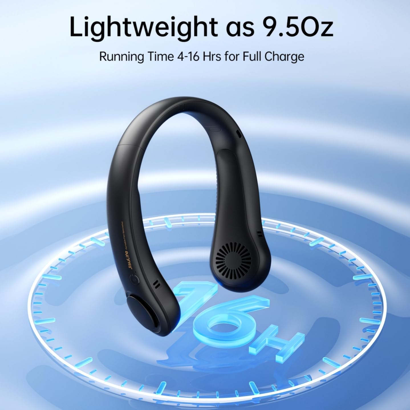 JISULIFE Portable Neck Fan, Hands-Free Bladeless, 5 Speeds, 4000 mAh Battery Operated Wearable Personal Fan, Twistable, Rechargeable, Gift for Women Men-Black