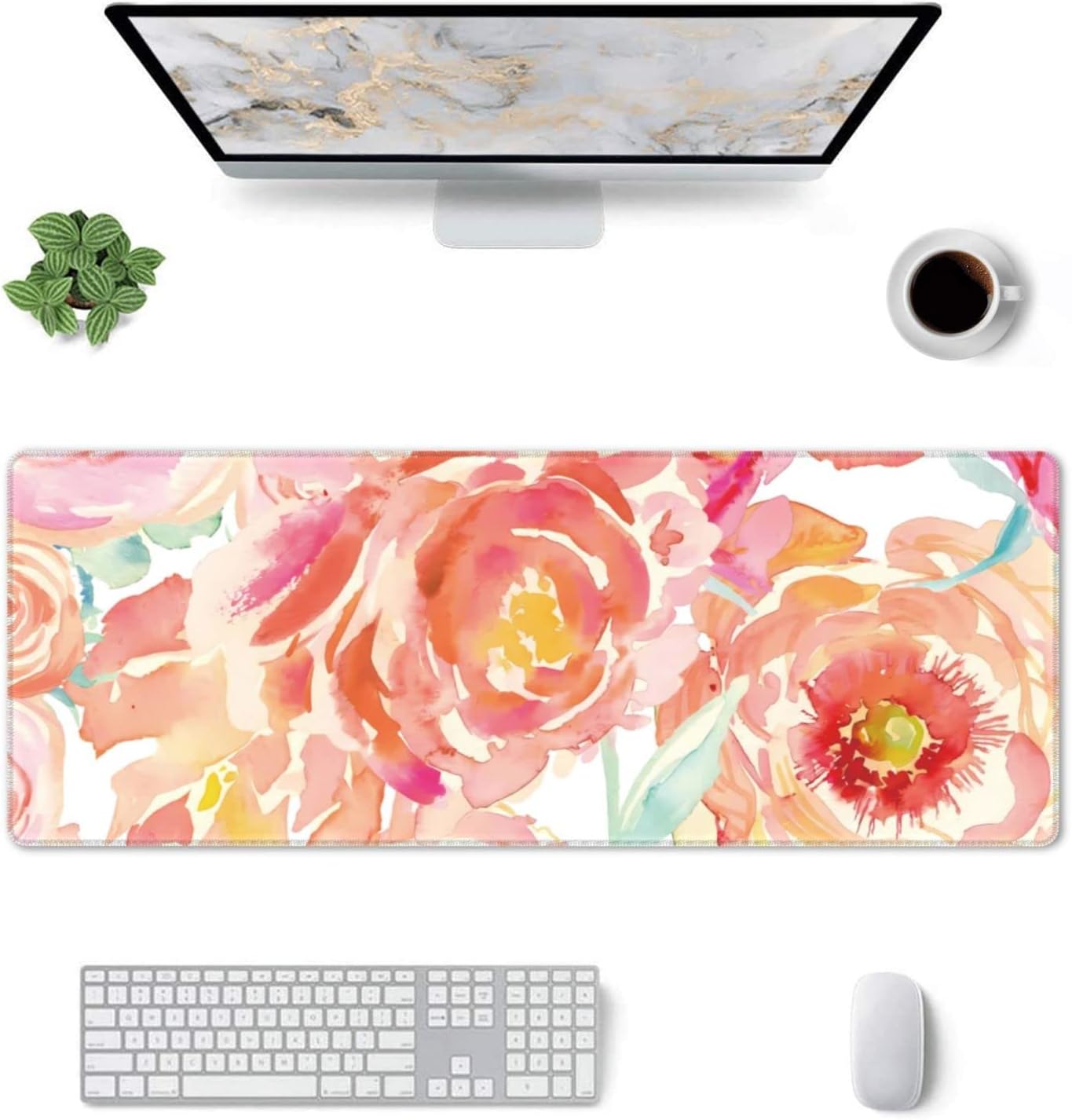 Pink Flower Large Mouse Pad Extended Gaming Mousepad 31.5 x 11.8 Inch with Anti-Slip Rubber Base Cute Office Decor Women Girls Computer Accessories Home Office Supplies