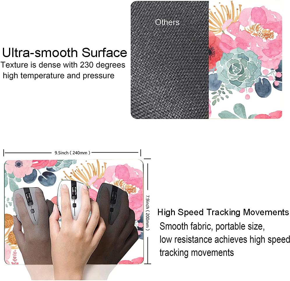 Mouse Pad, Premium-Textured Mouse Mat, Non-Slip Rubber Base Mousepad for Laptop, Computer & PC,9.5×7.9 in,Pink Green Flower