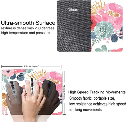 Mouse Pad, Premium-Textured Mouse Mat, Non-Slip Rubber Base Mousepad for Laptop, Computer & PC,9.5×7.9 in,Pink Green Flower