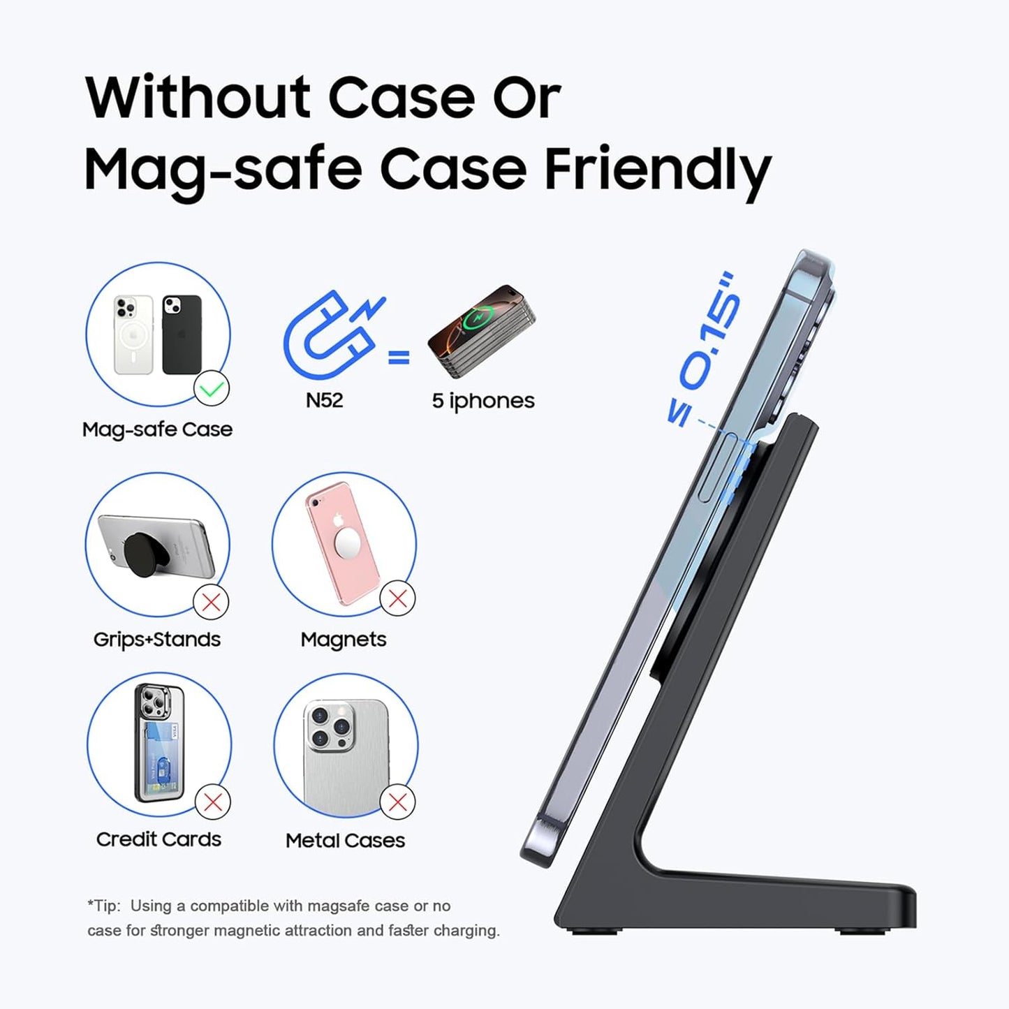 PUY for MagSafe Charger Stand,20W Fast Magnetic Wireless Charging Station with 25W PD Adapter，Stickable Desk Wireless Charger for iPhone 16/15/14/13/12 Pro/Pro Max Series