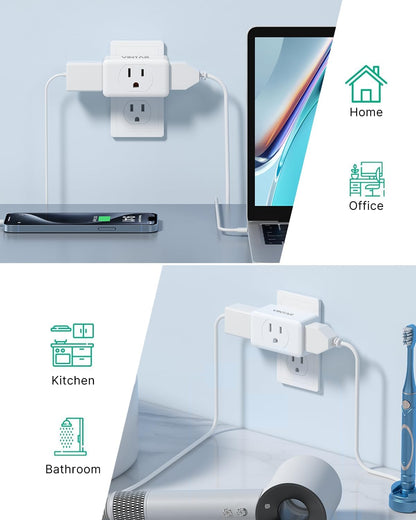 Multi Plug Outlet Extender, VINTAR 3 Outlet Adapter, Multiple Outlet Splitter, Grounded Wall Tap Adapter, Power Plug Expander for Travel Home Office Dorm, 3 Pack