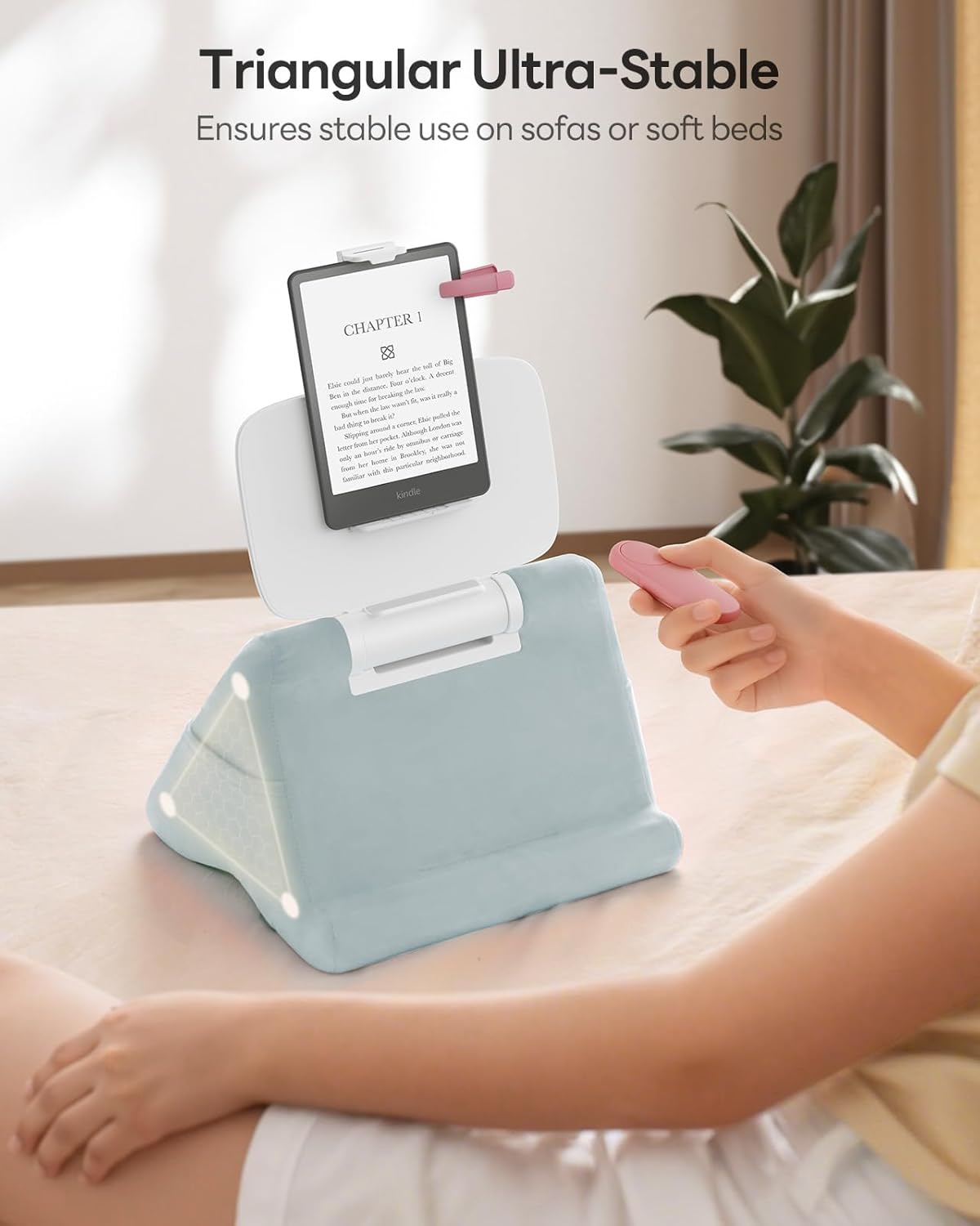 SAIJI Tablet Kindle Stand Pillow - iPad Holder for Lap Reading in Bed, with Lifter & Angle Adjustable Multi-Function Clip for 4-13" Tablets, iPad, Kindle, Phone, Blue