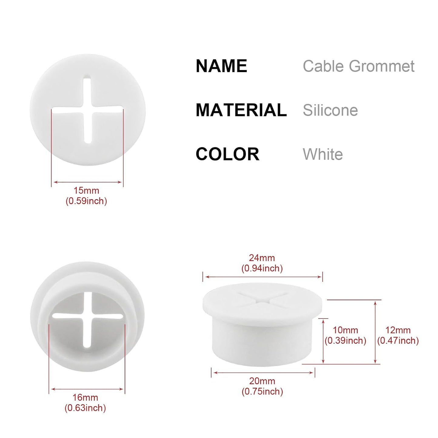 Desk Grommet,3/4 Inch Flexible Rubber Grommets, Silicone Cable Cord Grommet Wire Hole Cover for Desk, Table and Other Furnitures(12Pack)