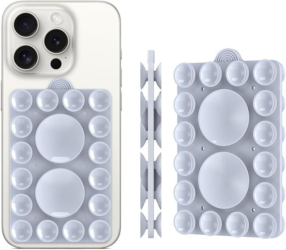 Silicone Suction Holder, Silicon Adhesive Phone Accessory for iPhone, Android and More, Hands-Free Mirror Shower Holder, TikTok Videos and Selfies (Light Blue 2Pack, Double Sided)