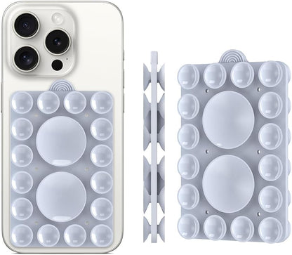 Silicone Suction Holder, Silicon Adhesive Phone Accessory for iPhone, Android and More, Hands-Free Mirror Shower Holder, TikTok Videos and Selfies (Light Blue 2Pack, Double Sided)