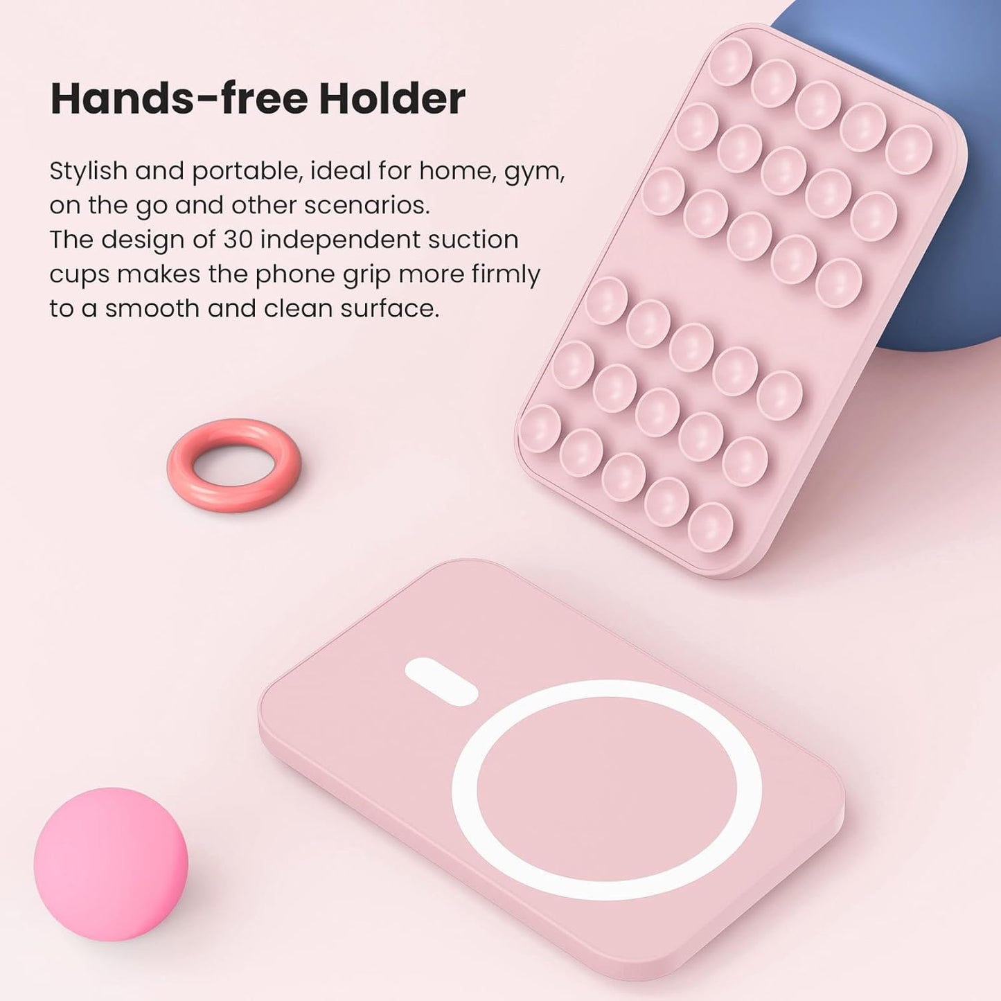 Patented Magnetic Sticky Phone Suction Grip Mount for MagSafe Case,Magnet Silicone Portable Stand Holder for iPhone 16/15/14/13/12 Series and Android, Hands-Free Selfies and Videos,Chalk Pink