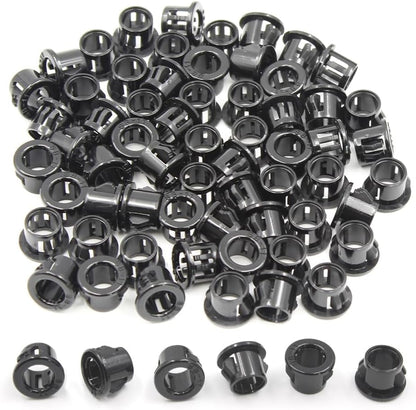 3/8"(11mm) Black Snap-in Knockout Insulating Bushing Grommets, Plastic Cable Hole Grommets for Wiring, Round Nylon Snap in Locking Electrical Wire Cord Hose & Tubing Bushings Grommets, 60pcs