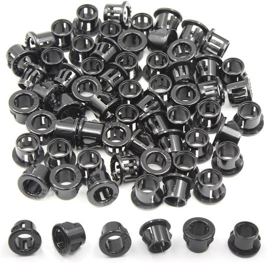 3/8"(11mm) Black Snap-in Knockout Insulating Bushing Grommets, Plastic Cable Hole Grommets for Wiring, Round Nylon Snap in Locking Electrical Wire Cord Hose & Tubing Bushings Grommets, 60pcs